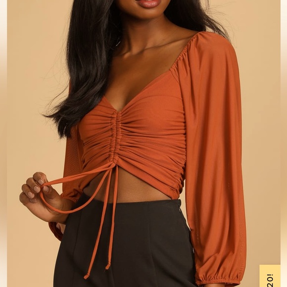 Lulus Tops - Lulu’s Completed Charmed Ruched Top Crop Top Small Rust Orange